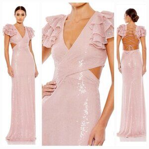 New Mac Duggal Size 2 Pink 10829  Sequined Cut Out Strappy Back Prom Gown Dress